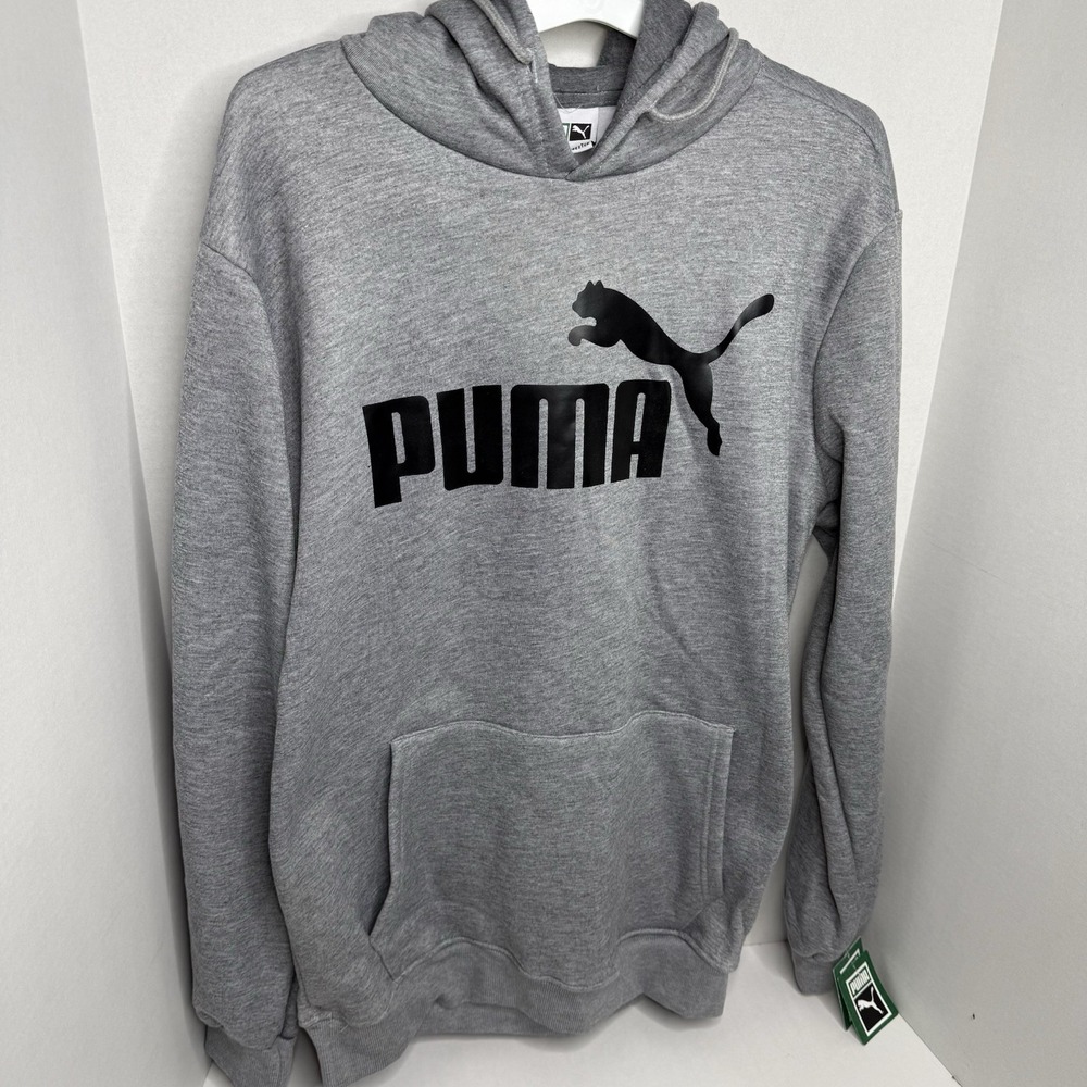 Puma Mens Large Gray Logo Pullover Hoodie Sweatshirt NWT
